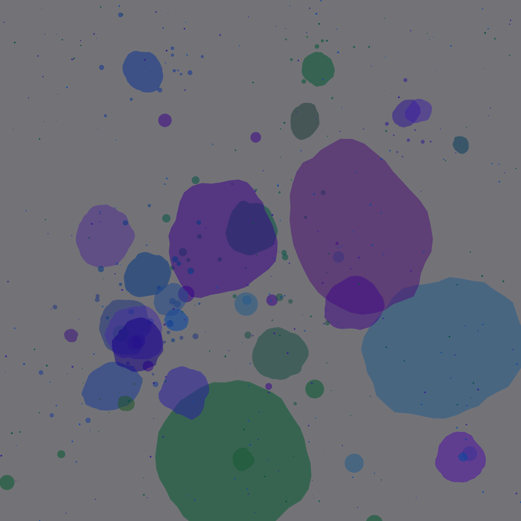 Sanftes Seelenbild 'Bubbles' mit schwebenden, pastellfarbenen Kreisen und Punkten. Beruhigende digitale Kunst, die Erinnerungen und flüchtige Emotionen im Trauerprozess symbolisiert.